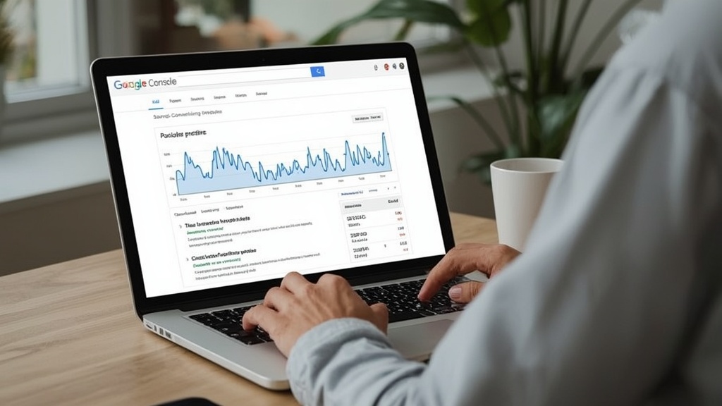 Pessoa brasileira trabalhando em ambiente digital profissional no computador para ilustrar Google Search Console AI Performance Report, com.